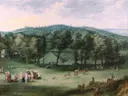 De infanta Isabella Clara Eugenia in het park van Mariemont van Jan Brueghel the Elder: landschap met tuin