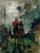 De jockeys van Henri de Toulouse-Lautrec: figuren met honden, paarden en man