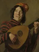 De luitspeler van Judith Leyster: portret met man, luit, muziek en baret, in warm rood en bruin