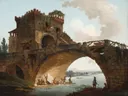 De oude brug van Hubert Robert: landschap met brug en kasteel