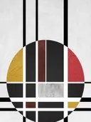 Kubistisch schilderij met geometrische cirkel in zwart en rood