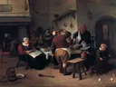De vette keuken van Jan Steen: figuren met keuken, herberg, tafel en kind, in warm bruin