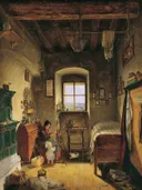 De weduwe van de landweerman in de boerenkamer van Albert Schindler: figuren