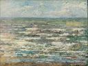 De zee van Jan Toorop: zee met zee, golven, schuim en branding, in wit met blauwgroen