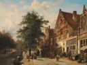 Landschapsschilderij 'De Zuiderhavendijk in Enkhuizen' naar Cornelis Springer