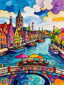 Delft, Oude in bonte kleuren, schilderij van Delft