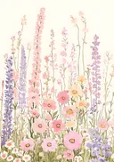 Schilderij van een pastelkleurige bloemenweide