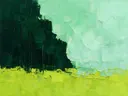 Abstract landschap in dennengroen en mint