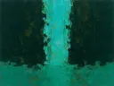 Abstract landschap in dennengroen en turkoois