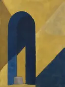 Schilderij van deur in nachtblauw en goud