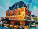 Deventer, Brink in kleurrijk modern, schilderij van Deventer