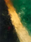 Diagonaal in diep smaragd en zwart, kleurvelden schilderij, diagonaal