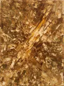 Diagonaal Zwaai in diep karamel, action painting schilderij, diagonaal (sweep)
