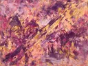 Action painting schilderij, diagonaal (sweep) in paars en goud