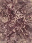 Diagonaal Zwaai in pruim, action painting schilderij, diagonaal (sweep)