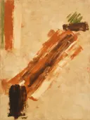 Diagonale streek in terracotta, abstract schilderij met brede penseelstreken