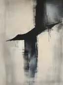 Abstract schilderij met zwarte diagonale penseelstreek