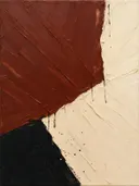 Kwastslag schilderij, diagonale twee vlakken in Kersenkola