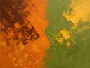 Kwastslag schilderij, diagonale twee vlakken in Seventies Oker