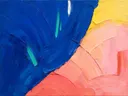 Paletmes abstract schilderij, diagonale vlakken in fel jade