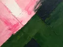 Paletmes abstract schilderij, diagonale vlakken in kersenbloesem