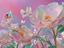 Schilderij van diamanten vlinders boven glanzende bloemen