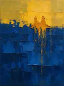 Abstract landschap in diep kobalt en kurkuma