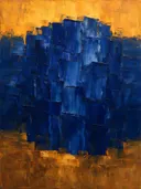 Abstract landschap in diep kobalt en saffraan