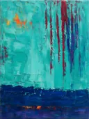 Abstract landschap in diep kobalt en turkoois