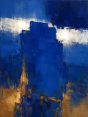 Abstract landschap in diep kobalt en zilverwit