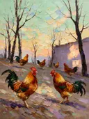 Dieren bijeen in de schaduw, schilderij met verschillende dieren