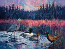 Dieren bijeen tussen de grassen, schilderij met verschillende dieren