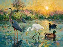 Dieren in de bloementuin, schilderij met verschillende dieren