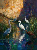 Dieren in de schaduw, schilderij met verschillende dieren