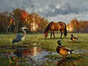 Dieren in het bos in bruin, schilderij met verschillende dieren