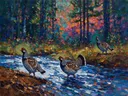 Korhoenders in de bloementuin, schilderij