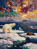 Dieren samen in de mist, schilderij met verschillende dieren