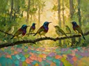 Dieren samen in het bos, schilderij met verschillende dieren