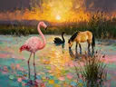 Dieren tussen de grassen, schilderij met verschillende dieren