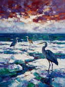 Dierenrijk in de mist in marineblauw, schilderij met verschillende dieren