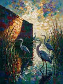 Dierenrijk in de schaduw in marineblauw, schilderij met verschillende dieren