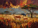 Dierenrijk tussen de grassen, schilderij met verschillende dieren