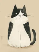 Illustratie van een grote zwart-witte kat met lange snorharen