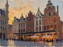 Dinant, brug in avondlicht, schilderij van Dinant
