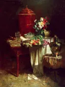 Dining room van Pedro Alexandrino Borges: stilleven met bloemen en fruit