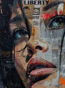 Popart schilderij van gezicht met krantencollage