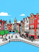 Doesburg, haven in cartoonstijl, schilderij van Doesburg