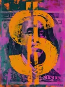 Pop-art dollarteken in neon kleuren
