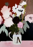 Schilderij van een bloemenboeket op donkere achtergrond