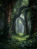 Donker klimopbos, landschap schilderij